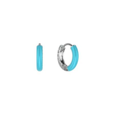 Boucles d'oreilles Les Cadettes Sunset finition argentée et laque turquoise