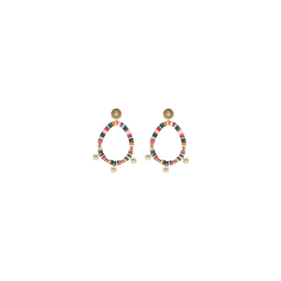 Boucles d'oreilles Les Cadettes Baya finition dorée et perles de rocaille multicolores