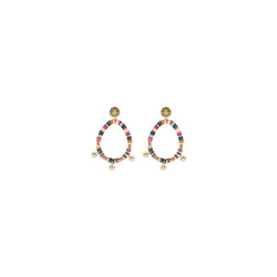 Boucles d'oreilles Les Cadettes Baya finition dorée et perles de rocaille multicolores