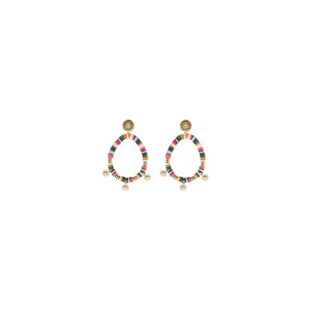 Boucles d'oreilles Les Cadettes Baya finition dorée et perles de rocaille multicolores