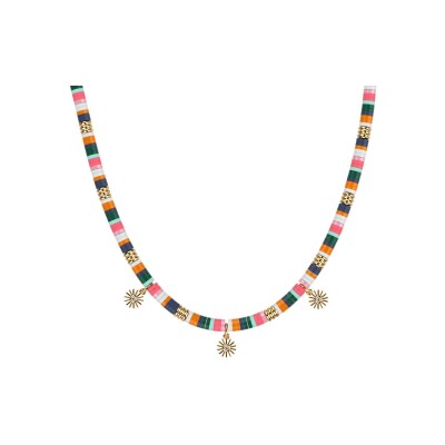 Collier Les Cadettes Baya finition dorée et perles multicolores synthétiques