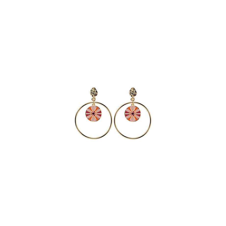 Boucles d'oreilles Les Cadettes Sunrise finition dorée et laque rose