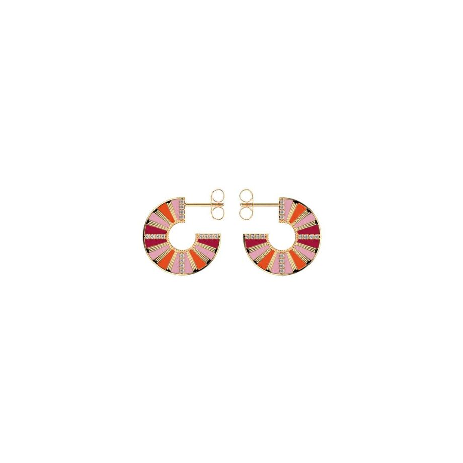 Boucles d'oreilles Les Cadettes Sunrise finition dorée et laque rose