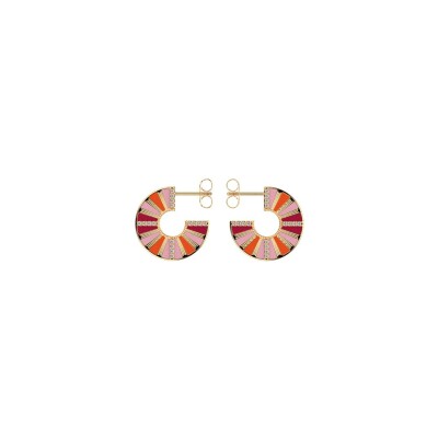 Boucles d'oreilles Les Cadettes Sunrise finition dorée et laque rose