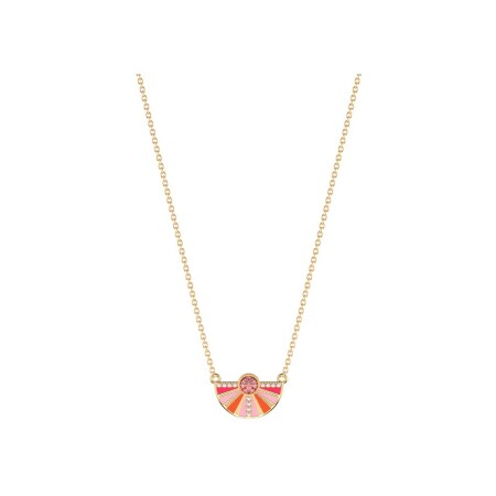 Collier Les Cadettes Sunrise finition dorée, laque et pierres roses