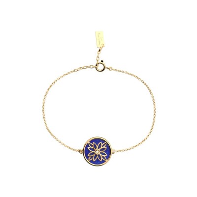 Bracelet Les Georgettes Porte-Bonheur Fleur en laiton finition dorée et lapis lazuli