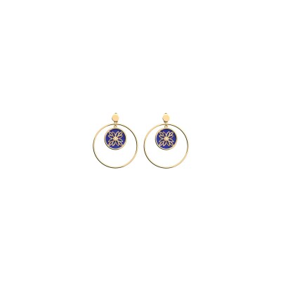 Boucles d'oreilles pendantes Les Georgettes Porte-Bonheur Fleur en laiton finition dorée et lapis lazuli