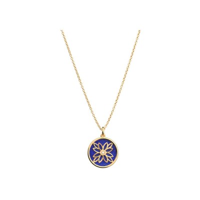 Collier Les Georgettes Porte-Bonheur Fleur en laiton finition dorée et lapis lazuli