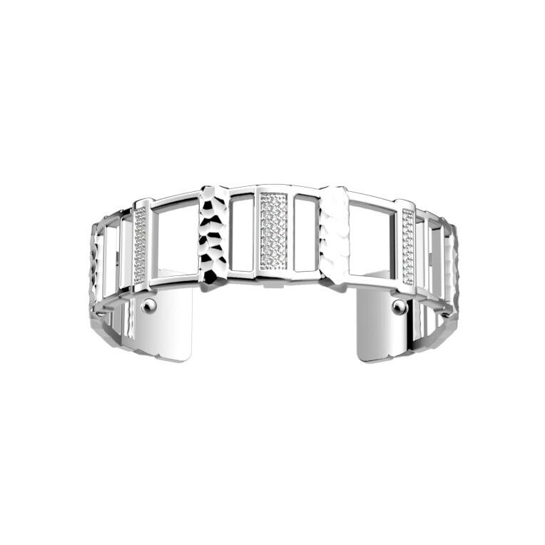 Bracelet manchette Les Georgettes Merveille en laiton finition argentée et oxydes de zirconium, 14mm