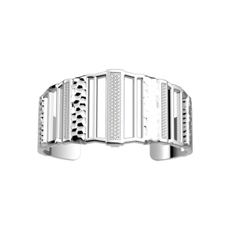 Bracelet manchette Les Georgettes Merveille en laiton finition argentée et oxydes de zirconium, 30mm