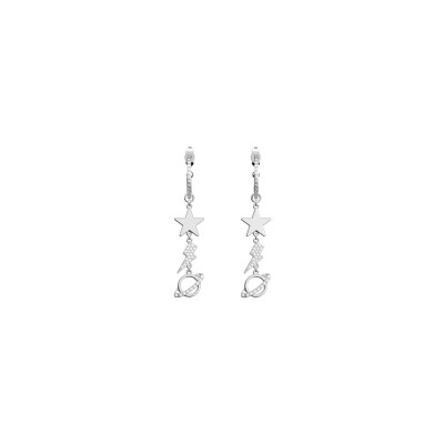 Boucles d'oreilles pendantes Les Cadettes Cosmos en laiton finition argentée et oxydes de zirconium