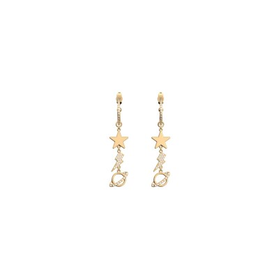 Boucles d'oreilles pendantes Les Cadettes Cosmos en laiton finition dorée et oxydes de zirconium