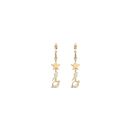 Boucles d'oreilles pendantes Les Cadettes Cosmos en laiton finition dorée et oxydes de zirconium