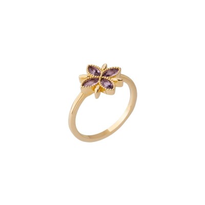 Bague Saunier en plaqué or et oxydes de zirconium violet, taille 54