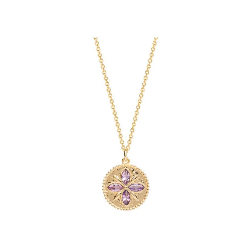 Collier Saunier en plaqué or et oxydes de zirconium violet