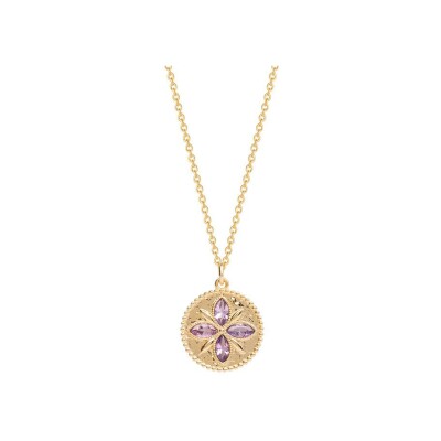 Collier Saunier en plaqué or et oxydes de zirconium violet