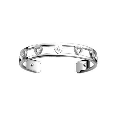 Bracelet manchette Les Georgettes Coeur Céleste en laiton finition argentée et oxydes de zirconium, 8mm