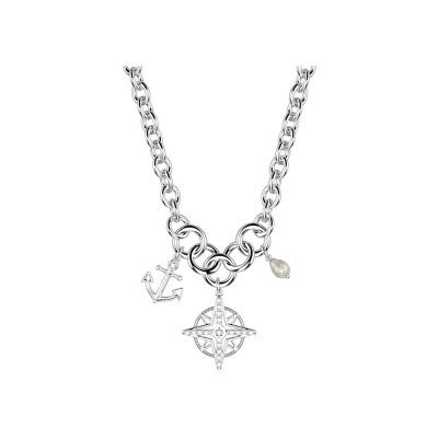 Collier Les Georgettes Rose des Vents en laiton, oxydes de zirconium et perles, 16mm