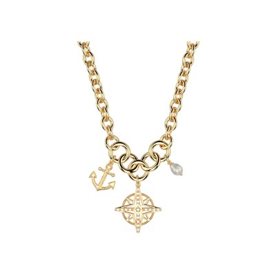 Collier Les Georgettes Rose des Vents en laiton, oxydes de zirconium et perles, 16mm
