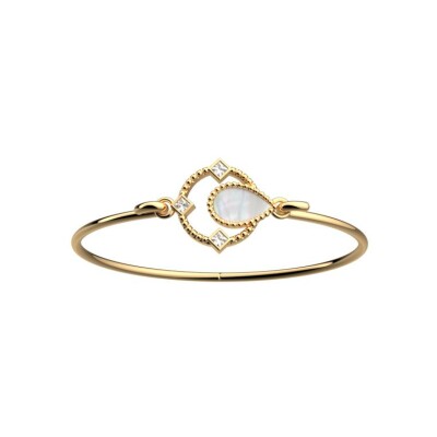 Bracelet jonc Les Georgettes Constance en laiton finition dorée, nacre blanche et oxydes de zirconium, 16mm