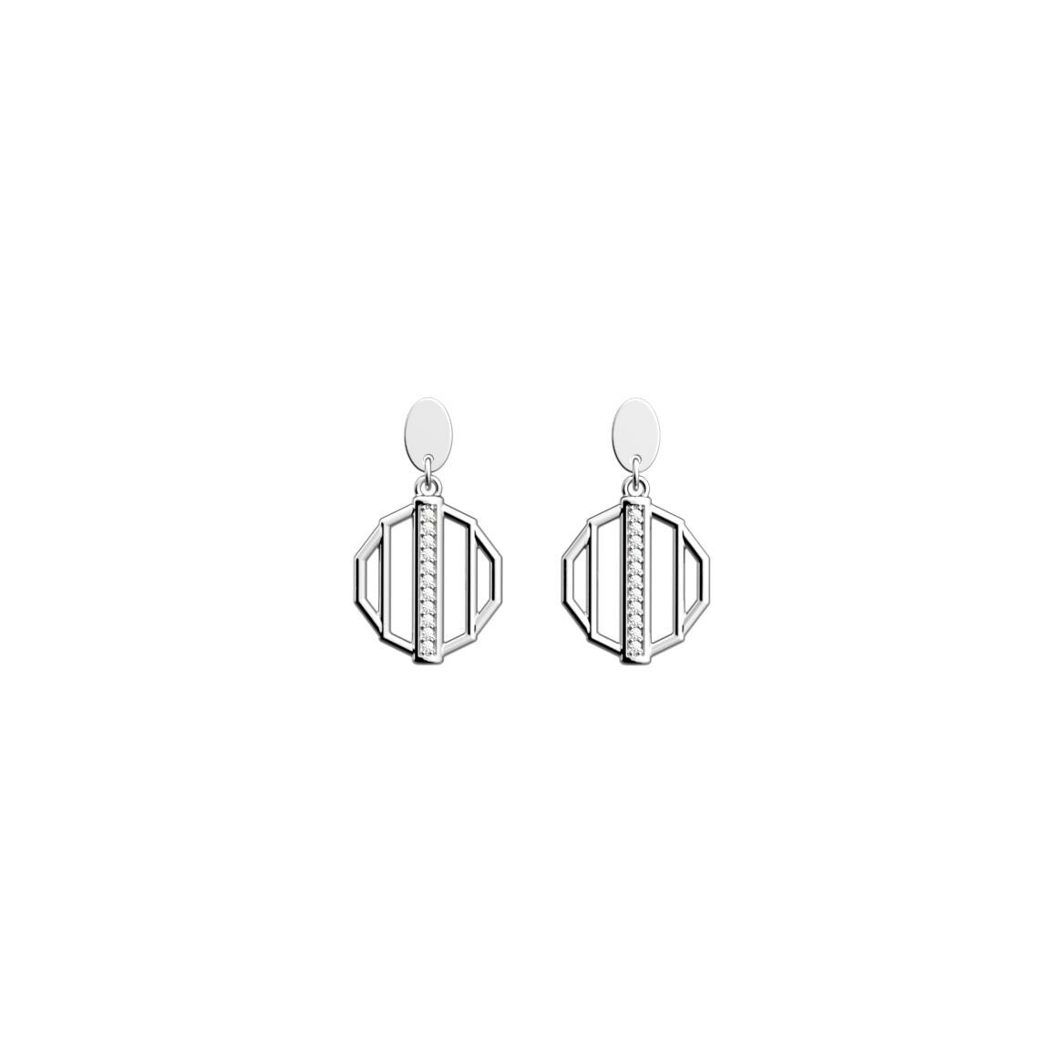 Boucles d'oreilles pendantes Les Georgettes Merveille en laiton finition argentée et oxydes de zirconium, 16mm