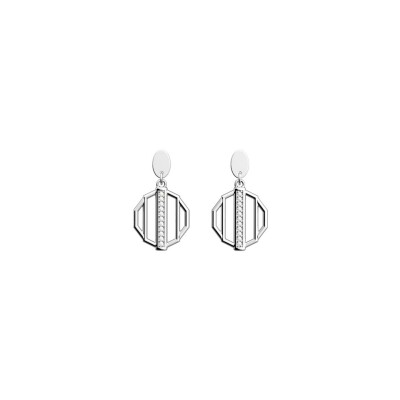 Boucles d'oreilles pendantes Les Georgettes Merveille en laiton finition argentée et oxydes de zirconium, 16mm