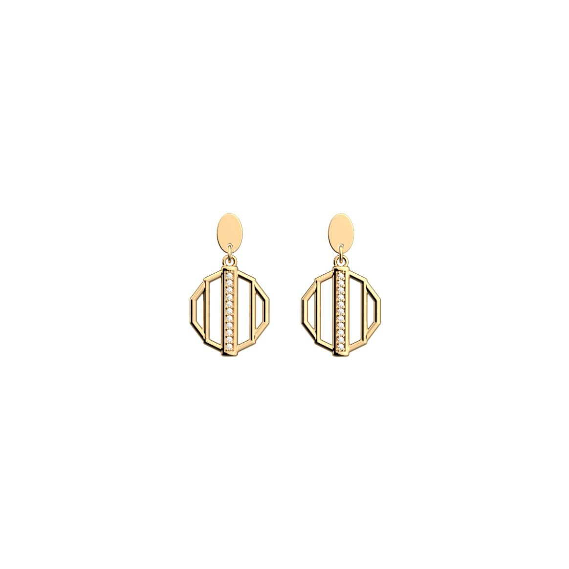 Boucles d'oreilles pendantes Les Georgettes Merveille en laiton finition dorée et oxydes de zirconium, 16mm