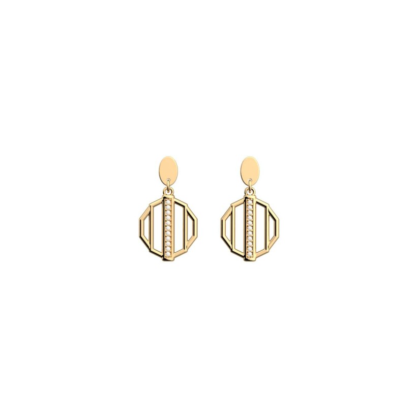 Boucles d'oreilles pendantes Les Georgettes Merveille en laiton finition dorée et oxydes de zirconium, 16mm