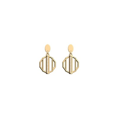 Boucles d'oreilles pendantes Les Georgettes Merveille en laiton finition dorée et oxydes de zirconium, 16mm