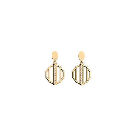 Boucles d'oreilles pendantes Les Georgettes Merveille en laiton finition dorée et oxydes de zirconium, 16mm