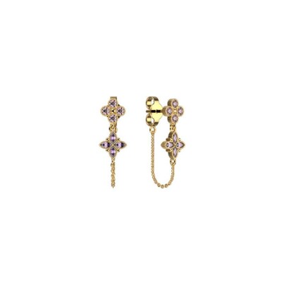 Boucles d'oreilles pendantes Les Cadettes Bourgeon en laiton finition dorée et oxydes de zirconium marron