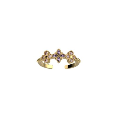 Bague large Les Cadettes Bourgeon en laiton finition dorée et oxydes de zirconium marron, taille L