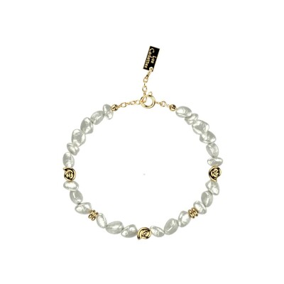 Bracelet Les Cadettes Malibu en laiton finition dorée, perles naturelles et nacre