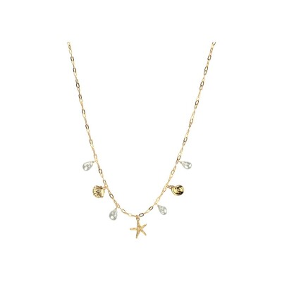 Collier Les Cadettes Malibu en laiton finition dorée, perles naturelles et nacre