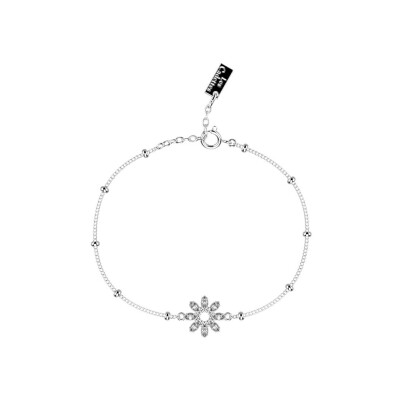 Bracelet Les Cadettes Blossom en laiton finition argentée et oxydes de zirconium, 19.5 cm