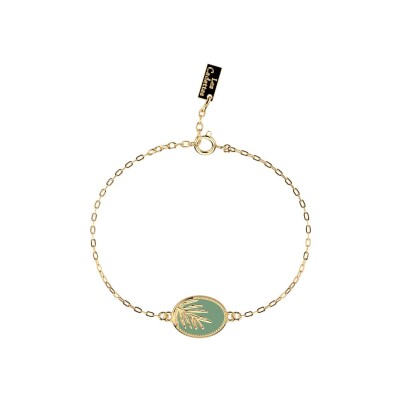Bracelet Les Cadettes Palmier en laiton finition dorée et laque vert d'eau