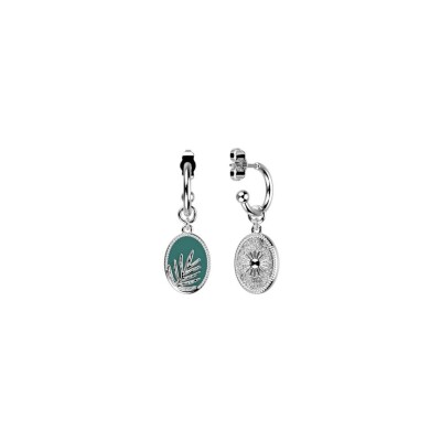 Boucles d'oreilles Les Cadettes Palmier en laiton finition argentée et laque bleue