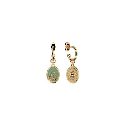 Boucles d'oreilles Les Cadettes Palmier en laiton finition dorée et laque vert d'eau
