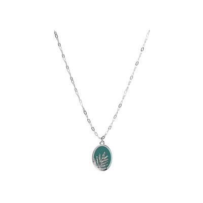 Collier Les Cadettes Palmier en laiton finition argentée et laque bleue