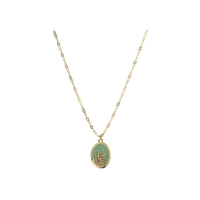 Collier Les Cadettes Palmier en laiton finition dorée et laque vert d'eau