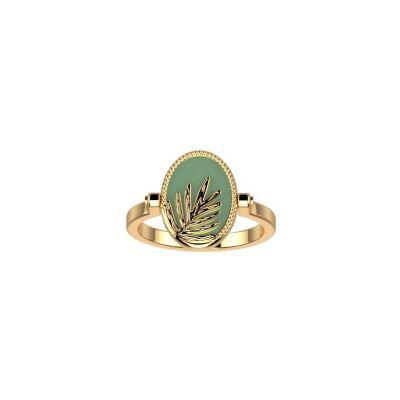 Bague Les Cadettes Palmier en laiton finition dorée et laque vert d'eau, taille 56