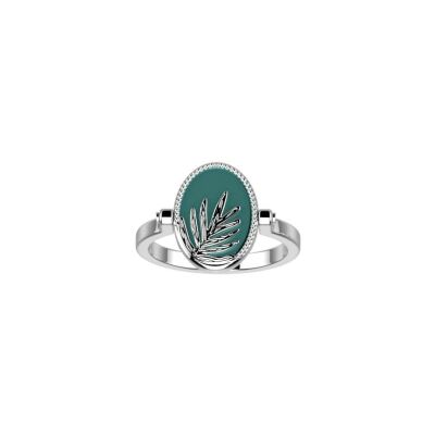Bague Les Cadettes Palmier en laiton finition argentée et laque bleue, taille 56