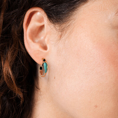 Boucles d'oreilles Les Cadettes Aqua en laiton finition dorée et laque turquoise