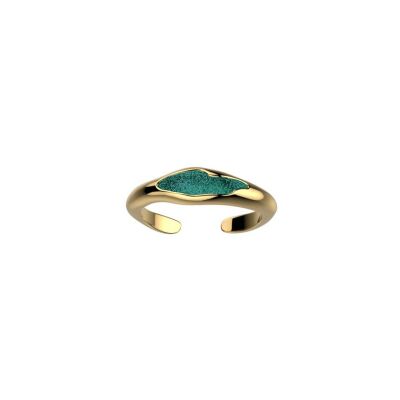 Bague Les Cadettes Aqua en laiton finition dorée et laque turquoise, taille 56