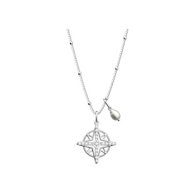 Collier Les Georgettes Rose des Vents en laiton, oxydes de zirconium et perles, 16mm