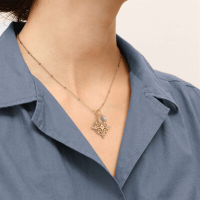 Collier Les Georgettes Rose des Vents en laiton, oxydes de zirconium et perles, 16mm