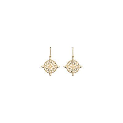 Boucles d'oreilles Les Georgettes Rose des Vents en laiton, oxydes de zirconium et perles, 16mm