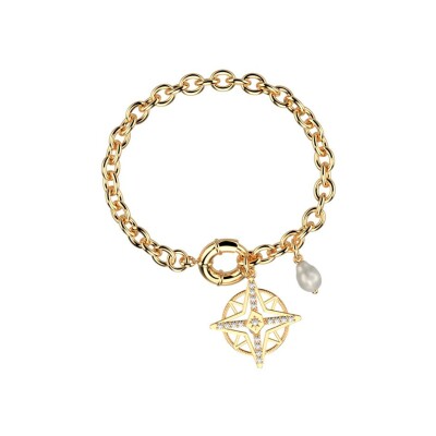 Bracelet Les Georgettes Rose des Vents en laiton, oxydes de zirconium et perles