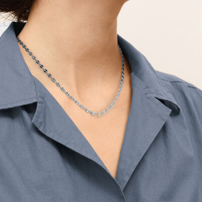 Collier Les Georgettes Marine en laiton finition argentée