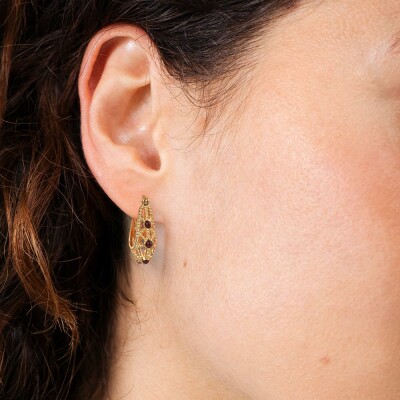 Boucles d'oreilles pendantes Les Cadettes Broderie en laiton finition dorée et oxydes de zirconium